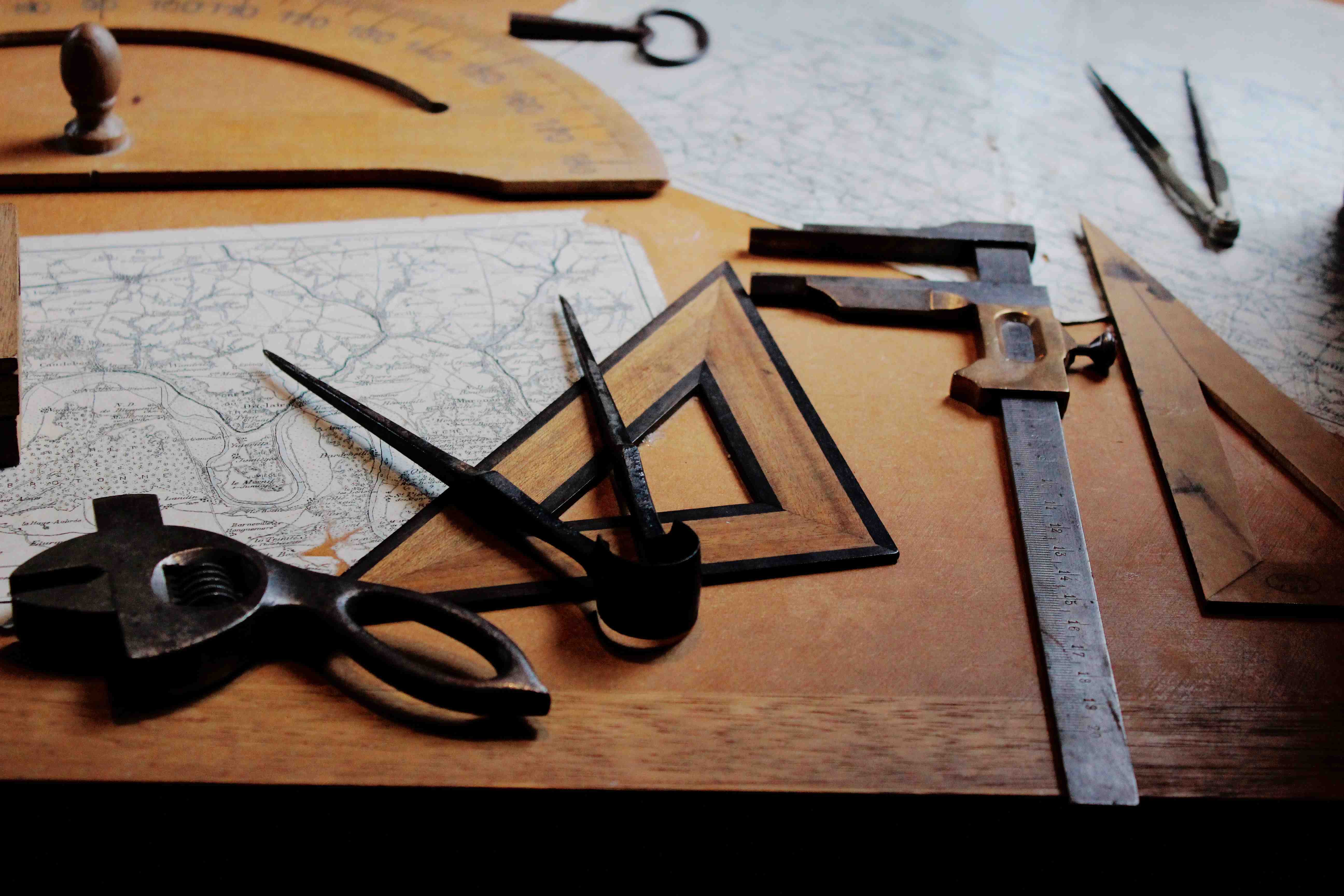 Image of map and accurate drawing implements.